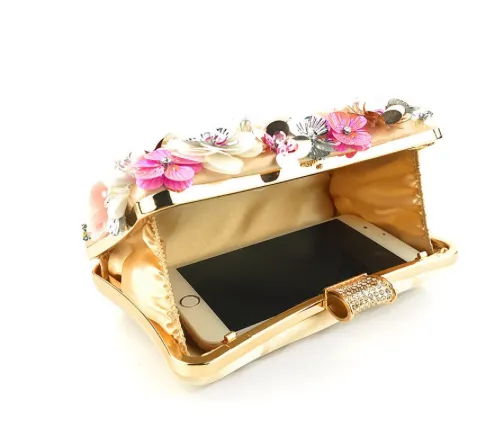 GF2108 Floral Textured Clutch Gold