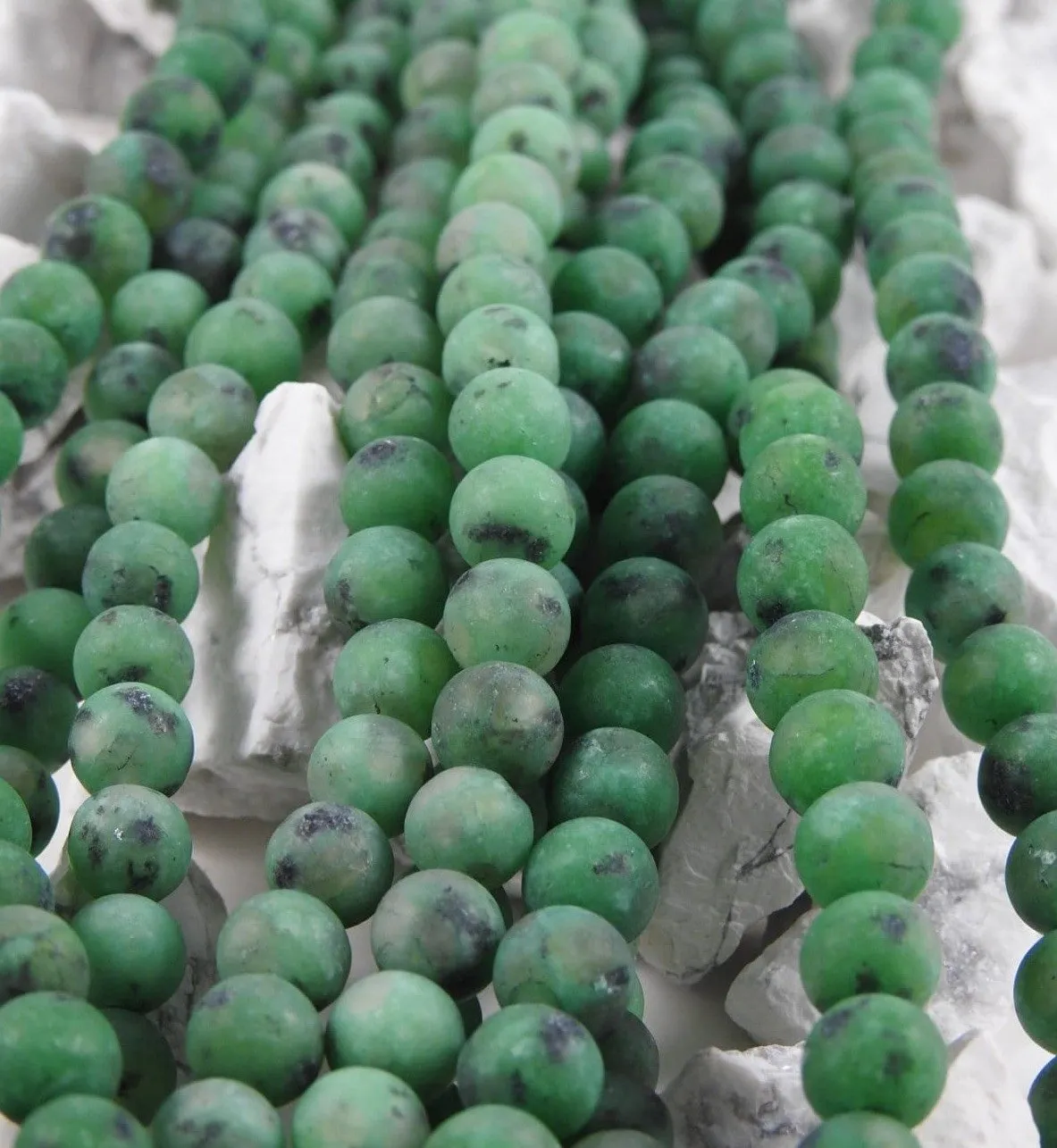 Green Enhanced Kiwi Stone Matte Bead Strand