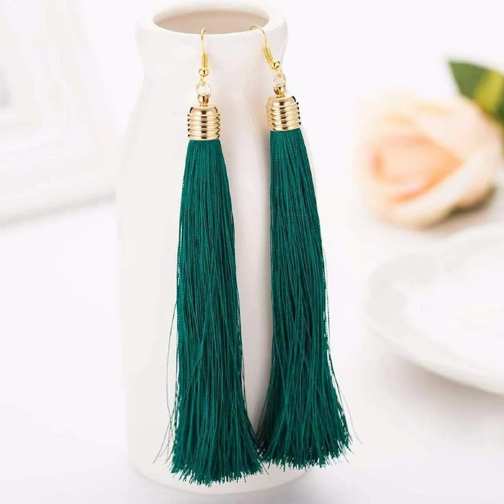 Green Long Tassel Earrings