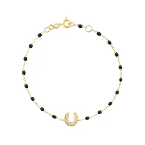 Horseshoe Diamond Black bracelet, Yellow Gold, 6.7