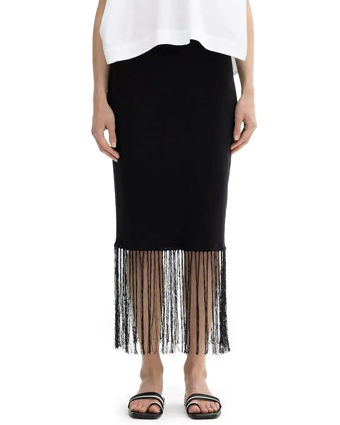 House of Dagmar Fringe Skirt Black