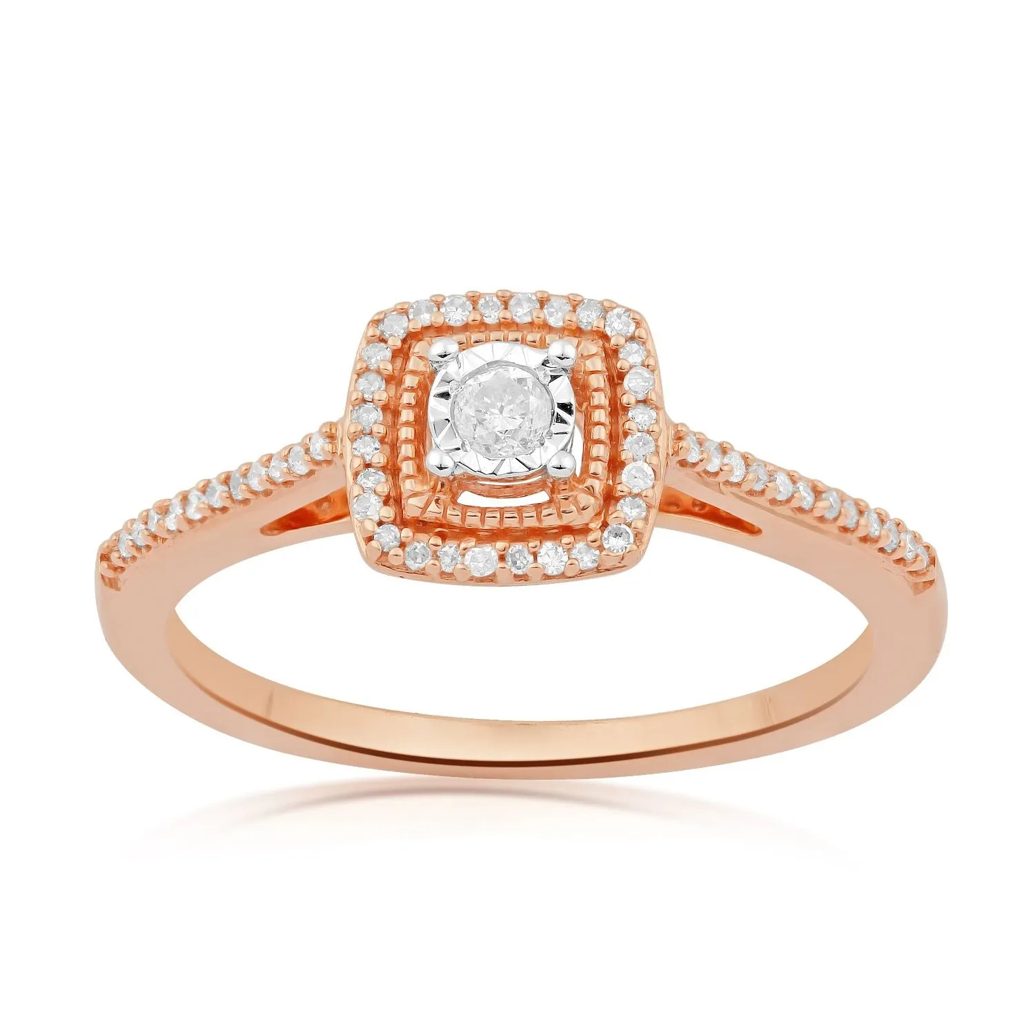 Jewelili 10K Rose Gold With 1/6 CTTW White Diamonds Ring