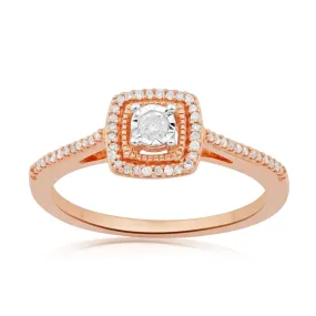 Jewelili 10K Rose Gold With 1/6 CTTW White Diamonds Ring