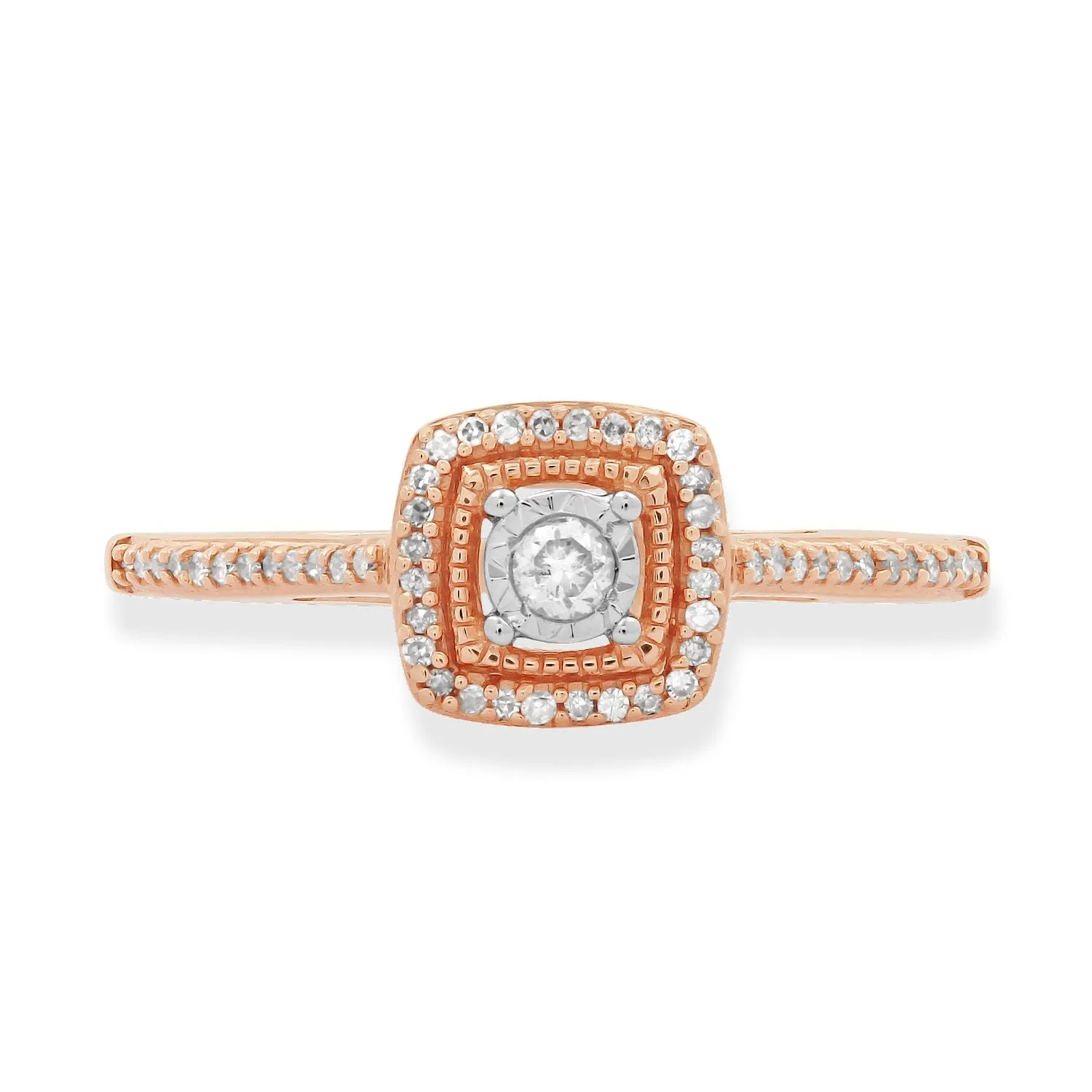 Jewelili 10K Rose Gold With 1/6 CTTW White Diamonds Ring