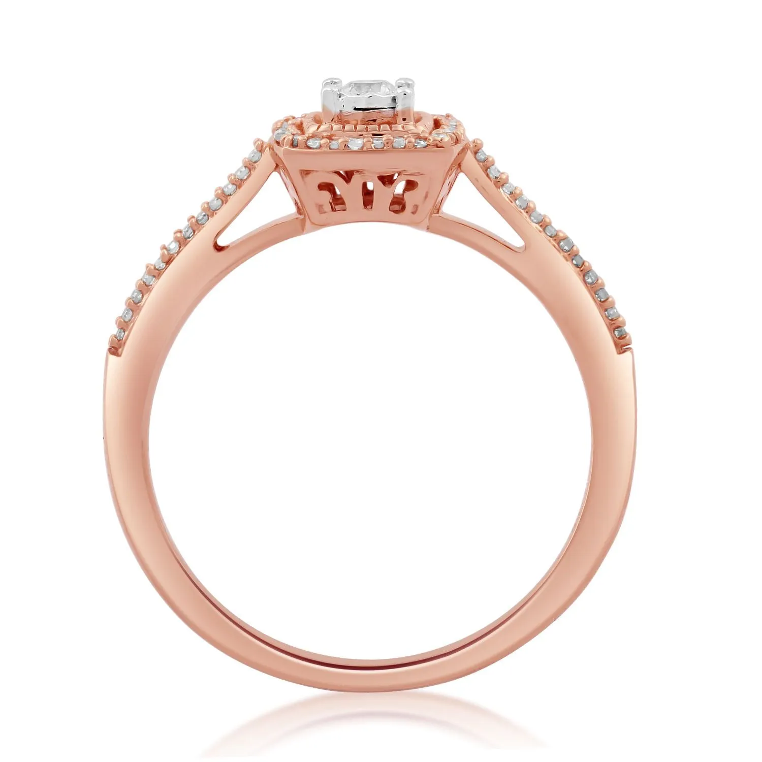 Jewelili 10K Rose Gold With 1/6 CTTW White Diamonds Ring