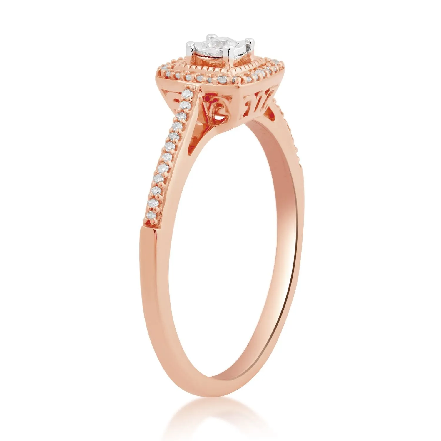 Jewelili 10K Rose Gold With 1/6 CTTW White Diamonds Ring