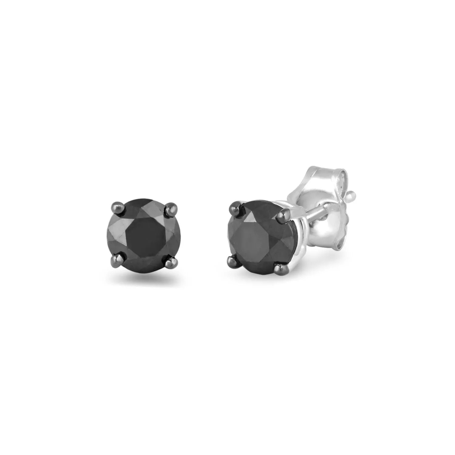 Jewelili 10K White Gold With 1.0 CTTW Treated Black Diamonds Stud Earrings