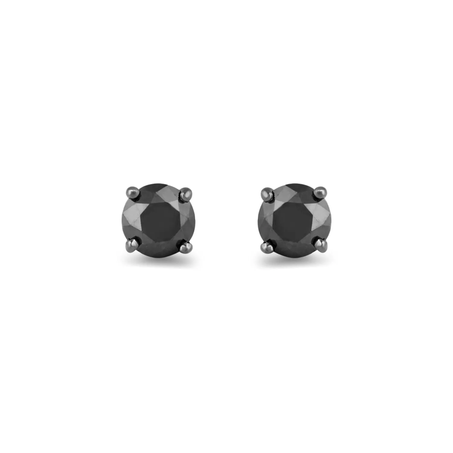 Jewelili 10K White Gold With 1.0 CTTW Treated Black Diamonds Stud Earrings