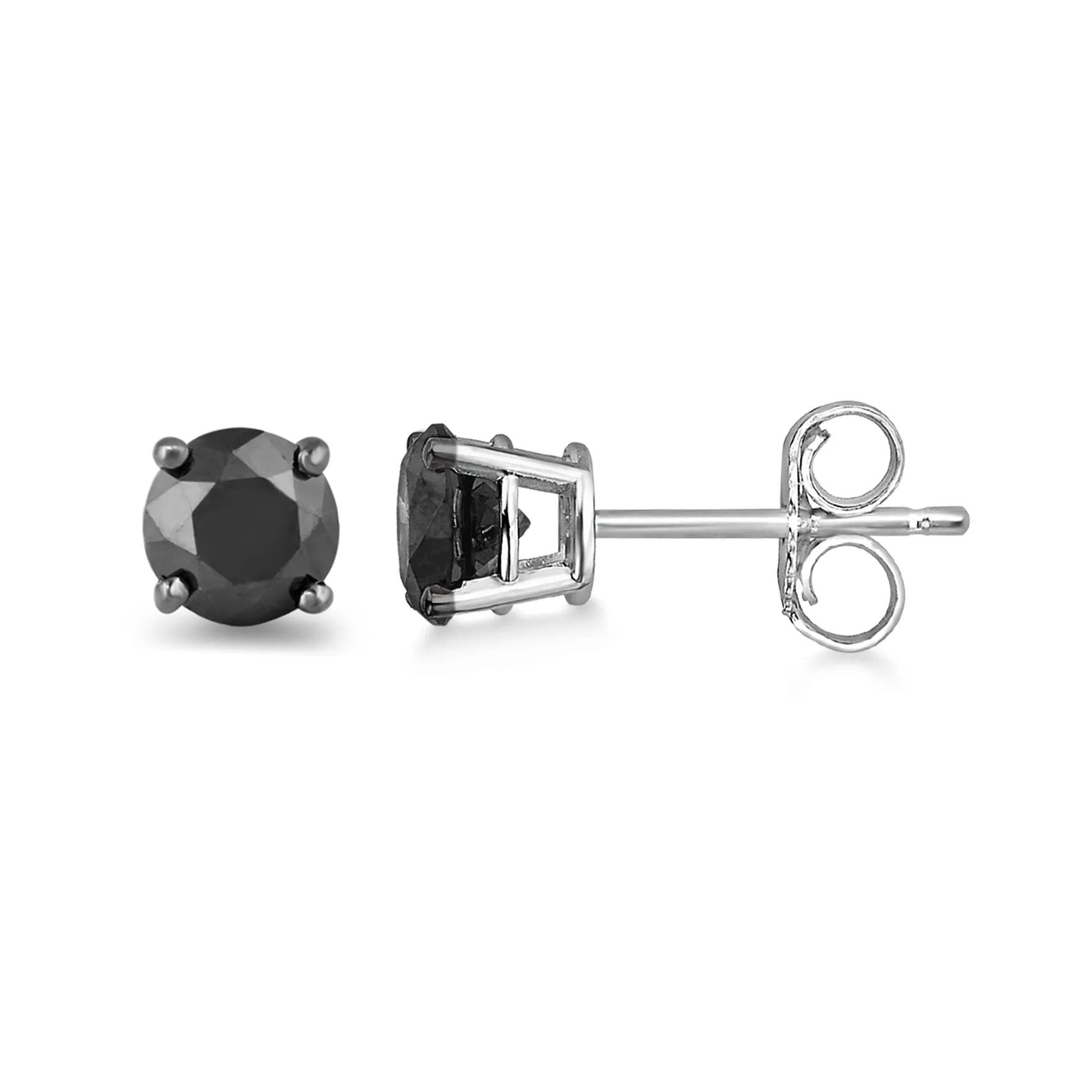 Jewelili 10K White Gold With 1.0 CTTW Treated Black Diamonds Stud Earrings