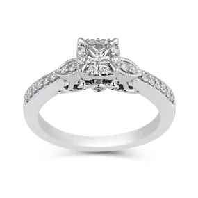 Jewelili 10K White Gold  With 1/2 CTTW White Diamonds Engagement Ring