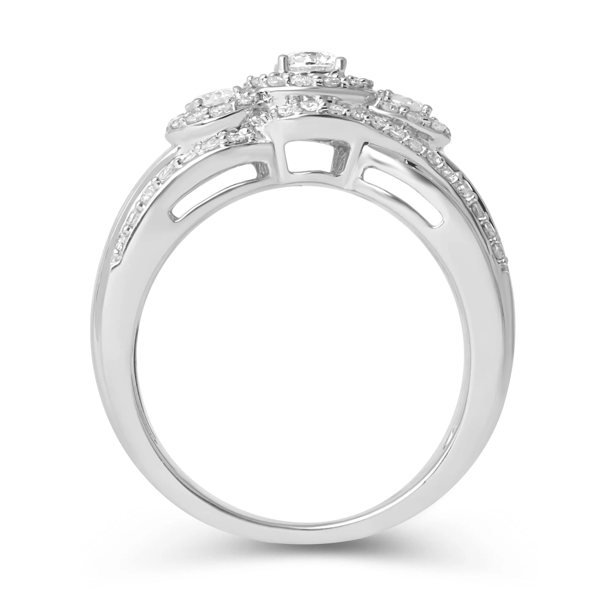 Jewelili 10K White Gold with 3/4 CTTW Baguette and Round Diamonds Ring