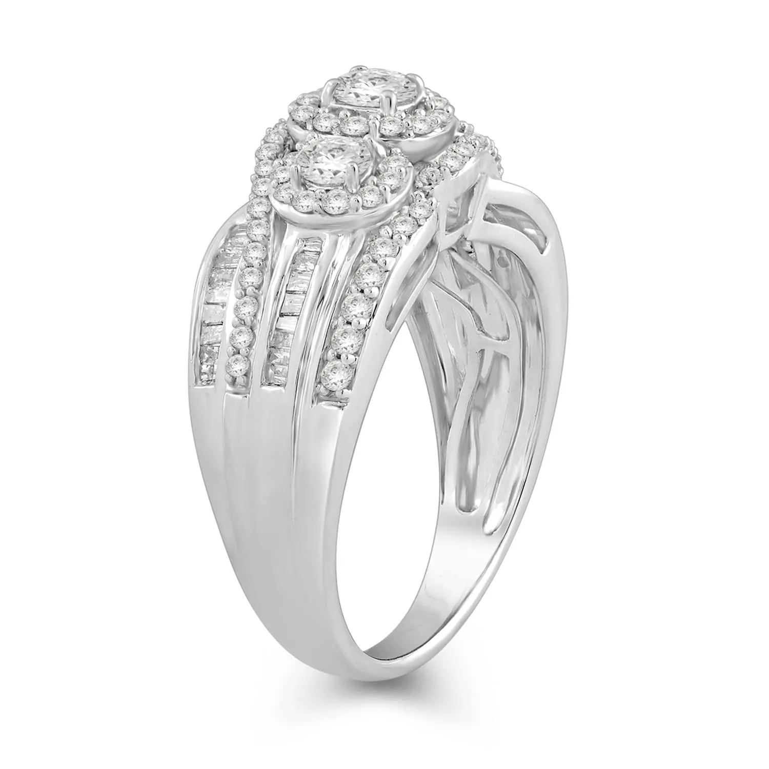 Jewelili 10K White Gold with 3/4 CTTW Baguette and Round Diamonds Ring