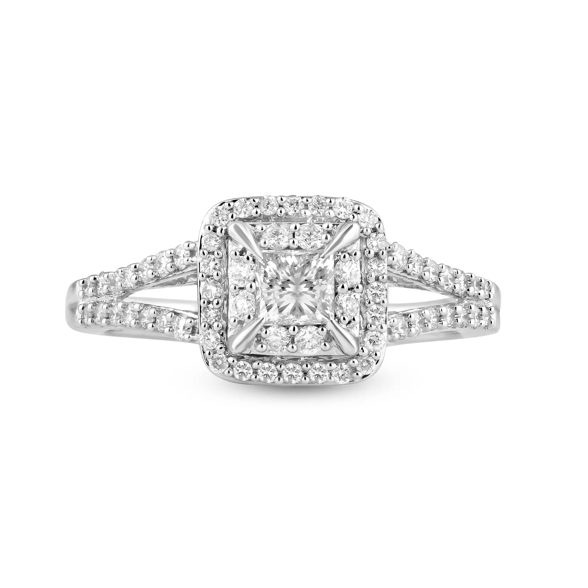 Jewelili 10K White Gold With 3/4 CTTW White Diamonds Engagement Ring