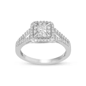 Jewelili 10K White Gold With 3/4 CTTW White Diamonds Engagement Ring