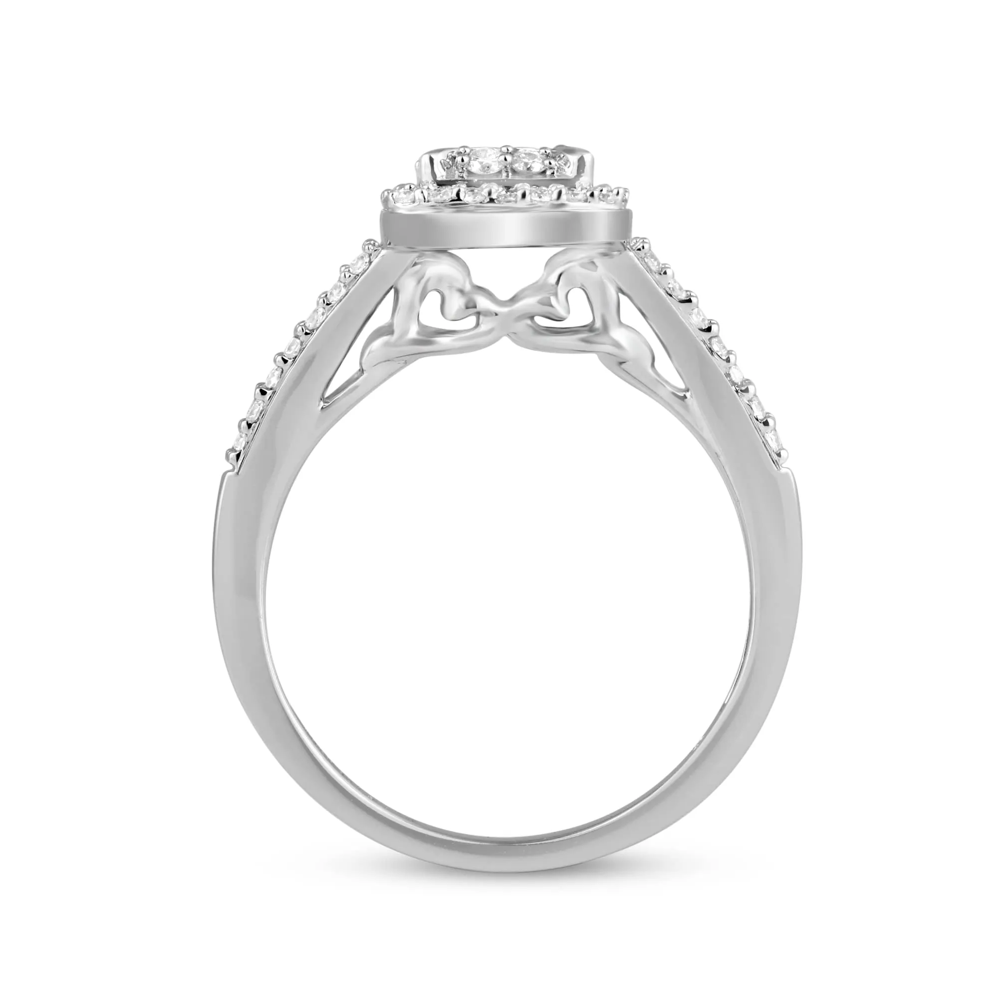 Jewelili 10K White Gold With 3/4 CTTW White Diamonds Engagement Ring