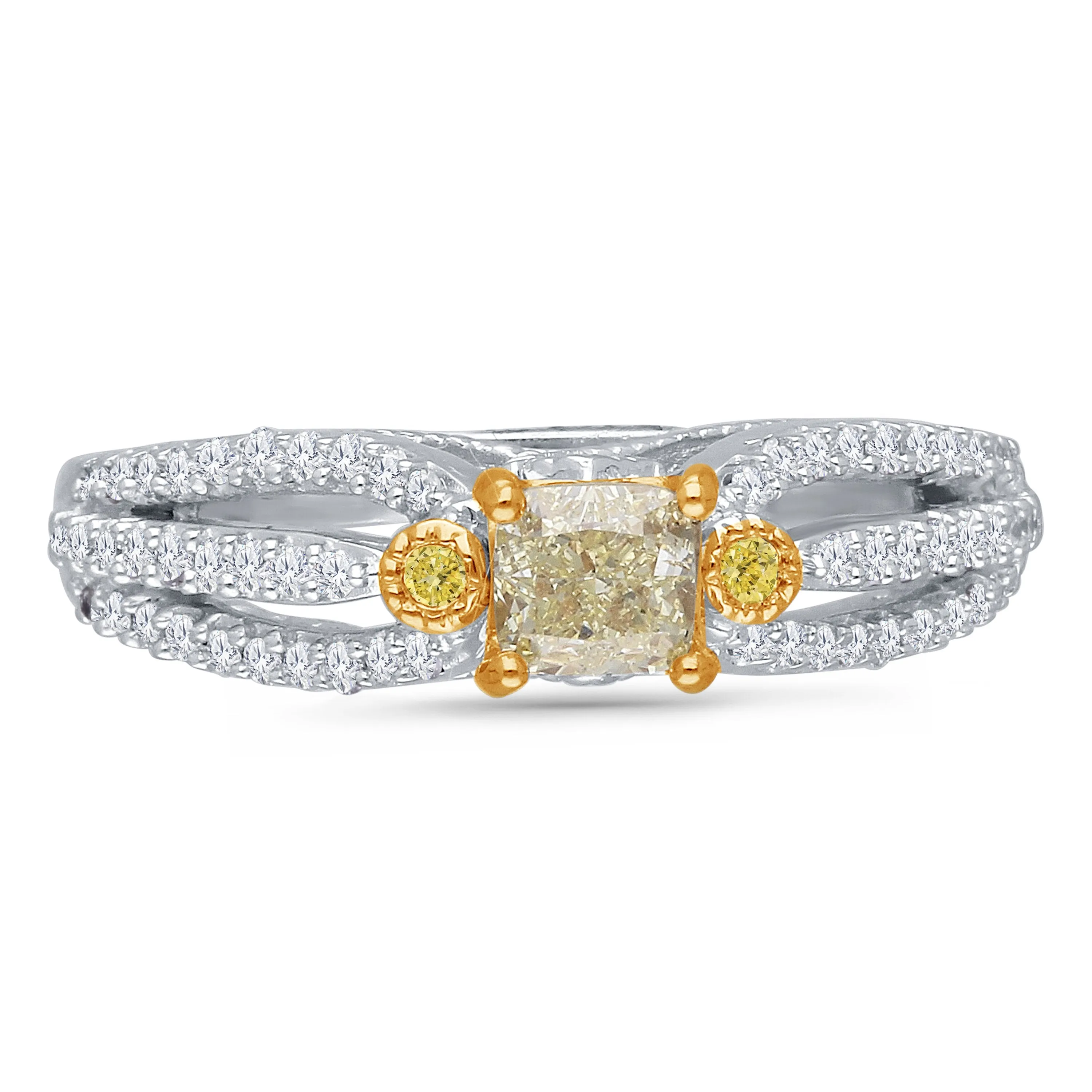 Kallati Eternal Yellow and White Diamond Engagement Ring in 14K White Gold