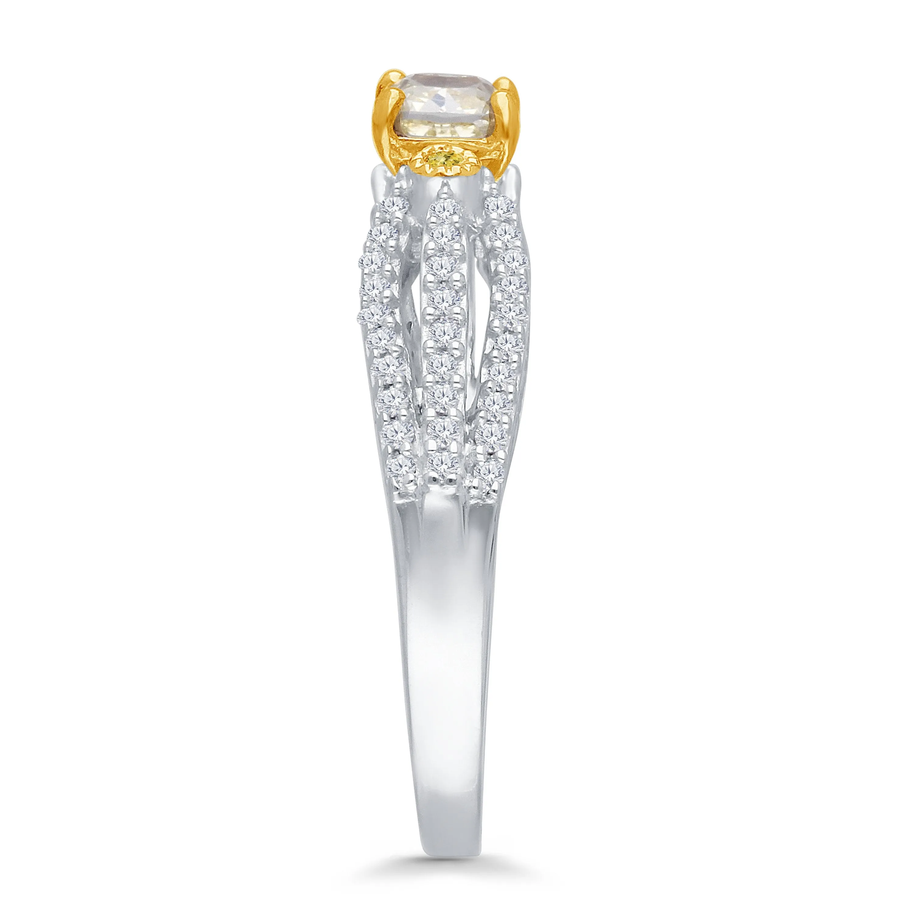 Kallati Eternal Yellow and White Diamond Engagement Ring in 14K White Gold