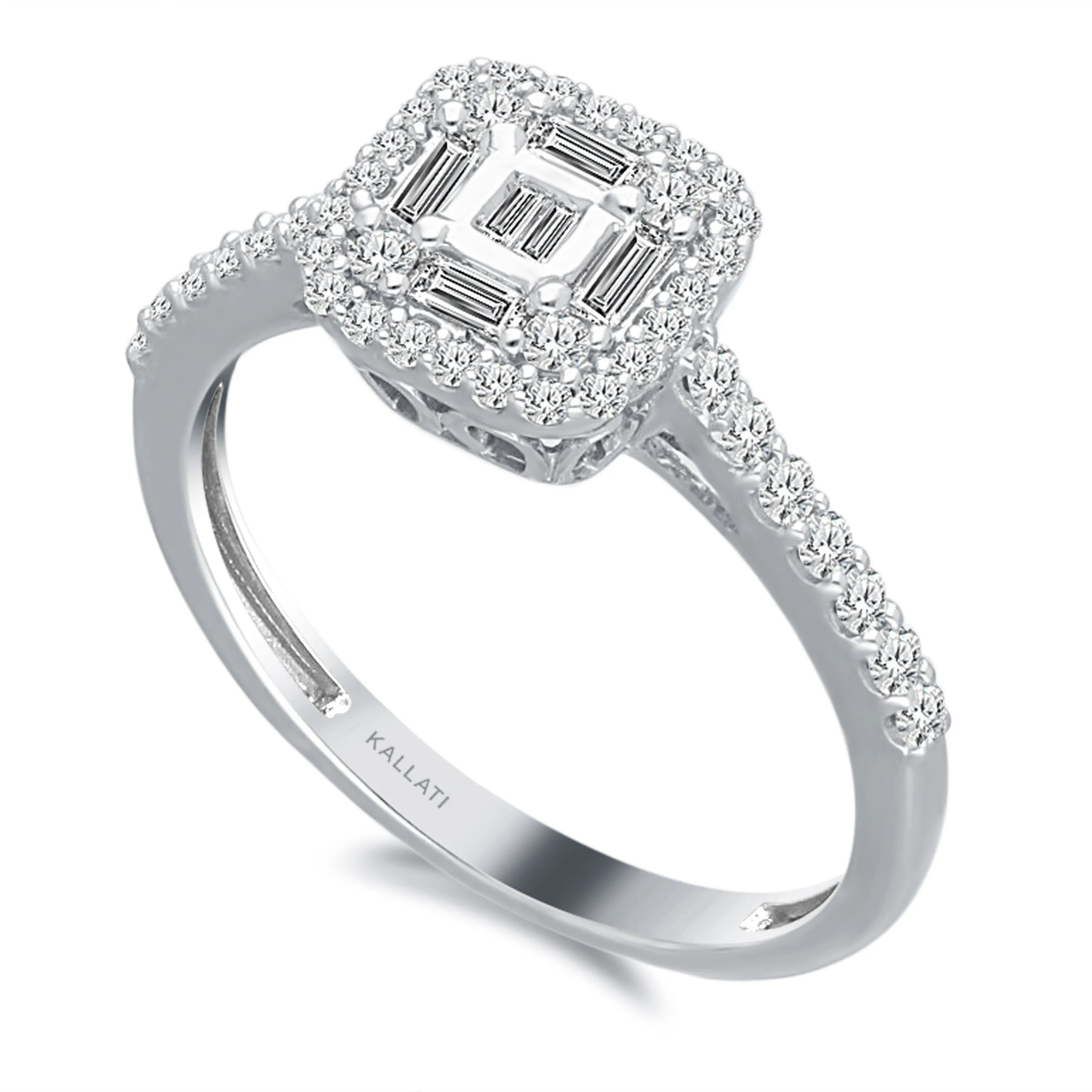 Kallati Legendary Cushion Shape Diamond Engagement Ring in 14K White Gold