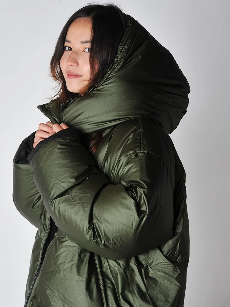 Khaki and Slate Odna reversible hooded down puffer acket