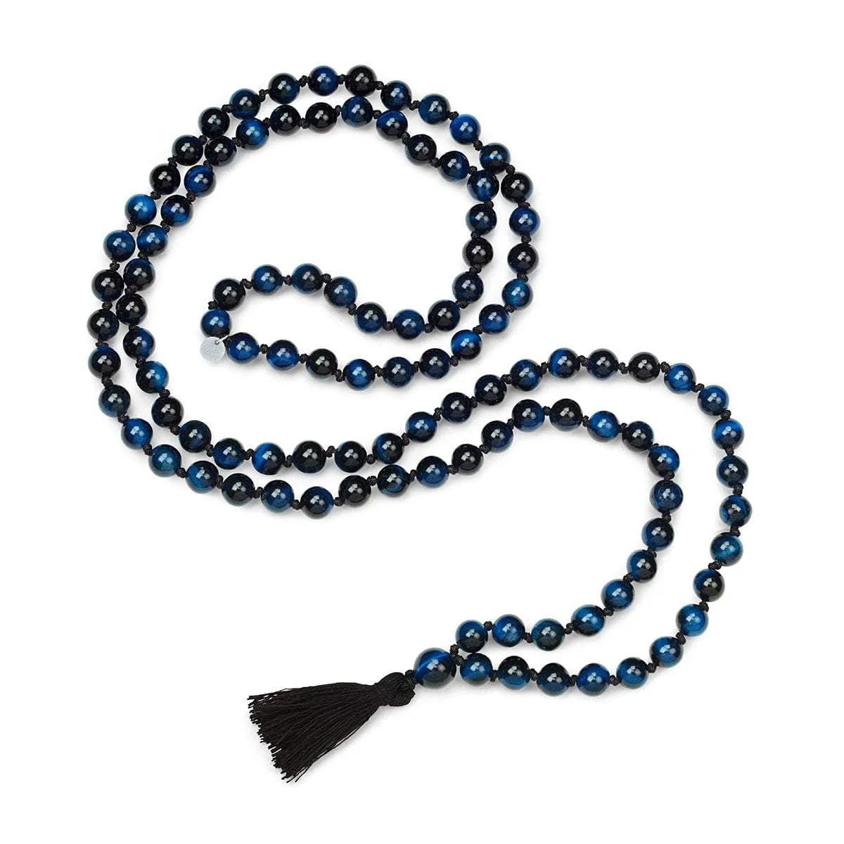 LH x JA Akasha Blue Tiger's Eye Mala Bead Tassel Necklace