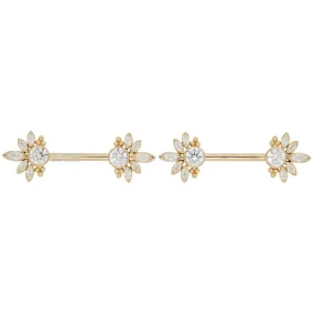 Marceline Side Set Faceted Gems Nipple Barbells in Gold - pair