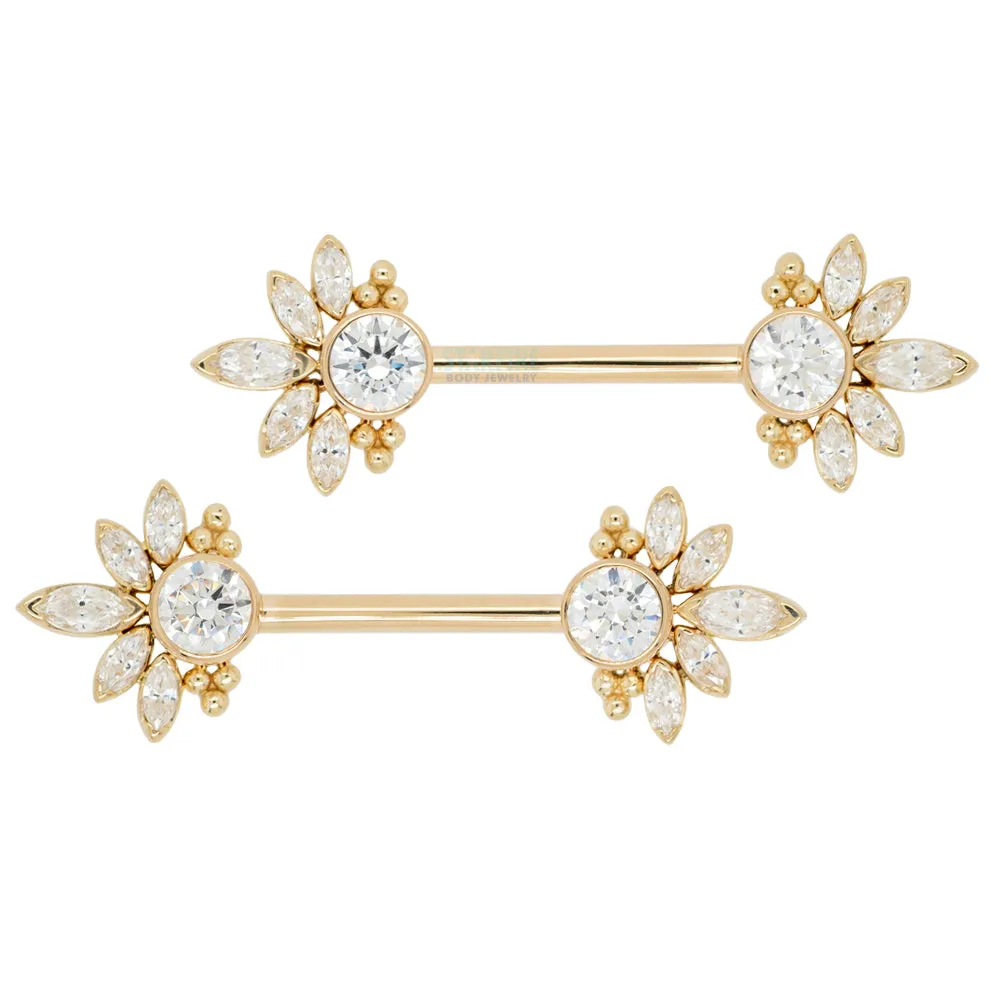 Marceline Side Set Faceted Gems Nipple Barbells in Gold - pair