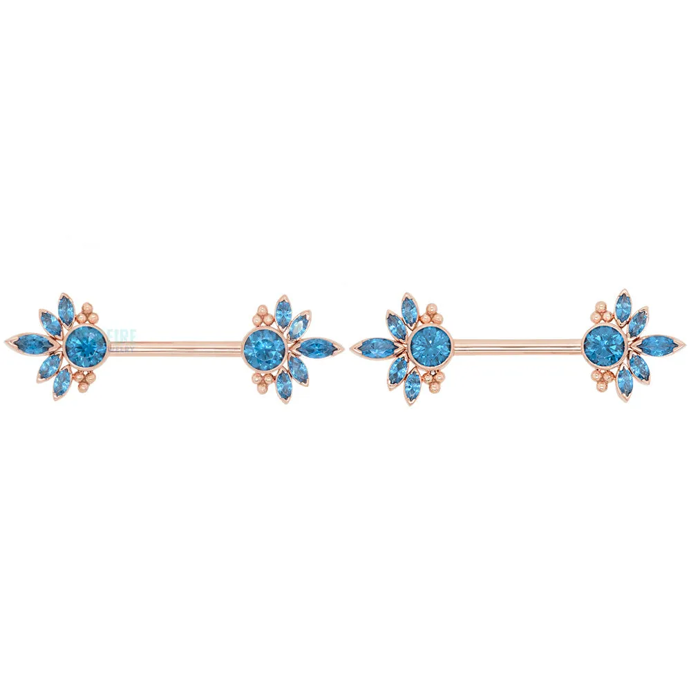 Marceline Side Set Faceted Gems Nipple Barbells in Gold - pair