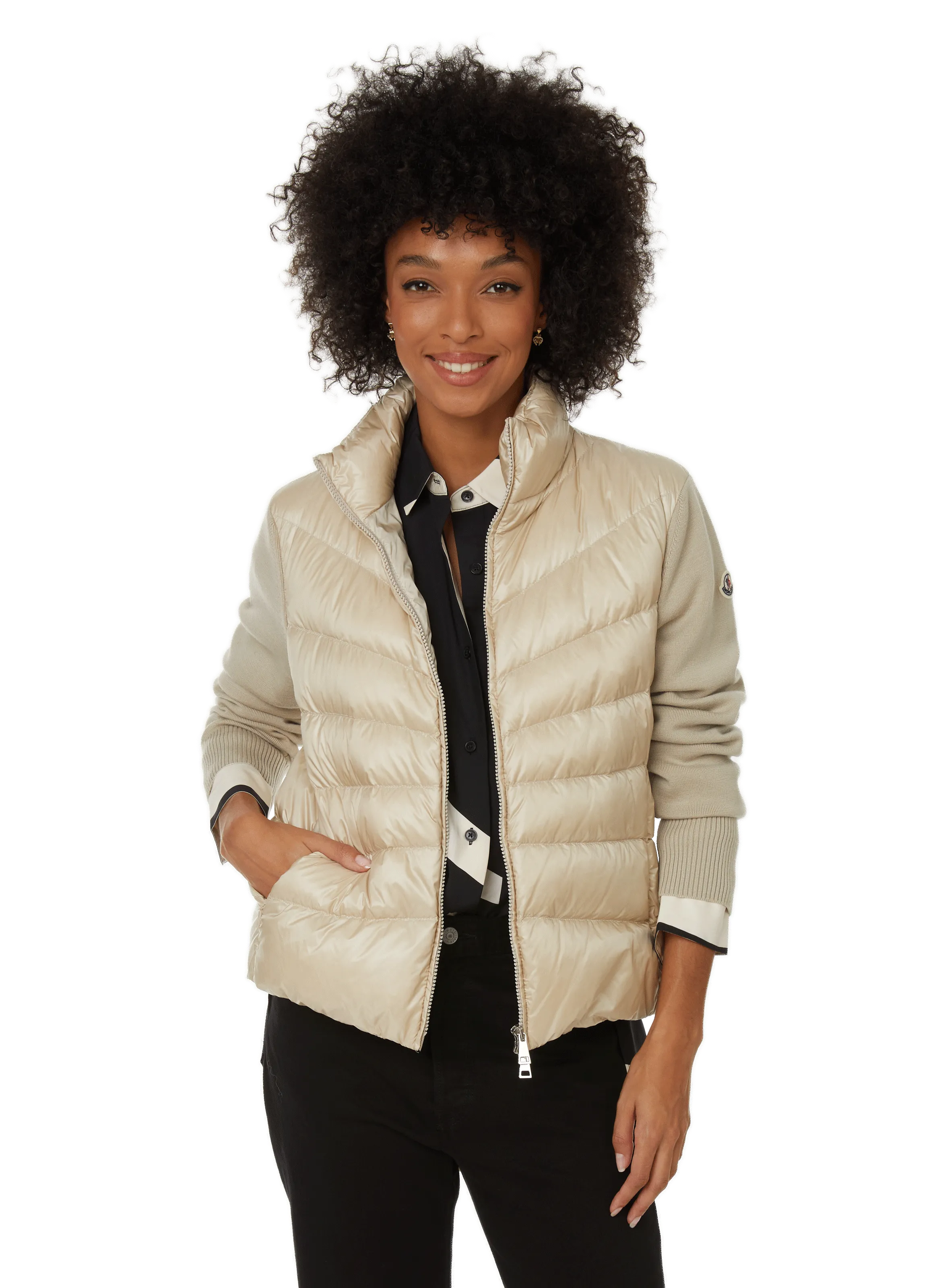 MONCLER  Down jacket with cotton sleeves - Beige