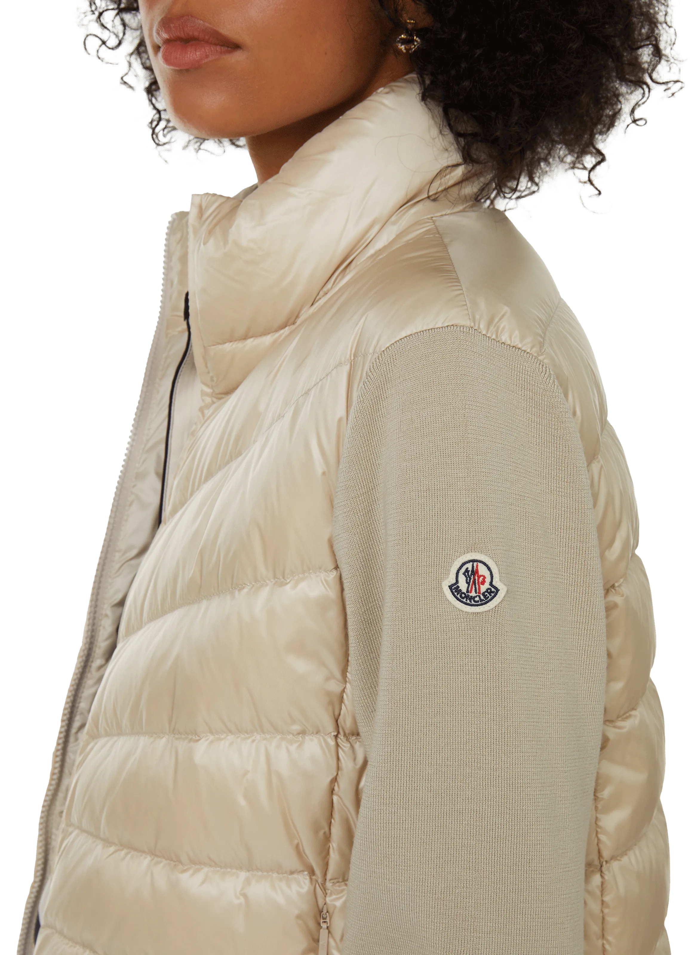 MONCLER  Down jacket with cotton sleeves - Beige