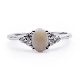 Natural Australian White Opal with Diamond 7-Stone Ring