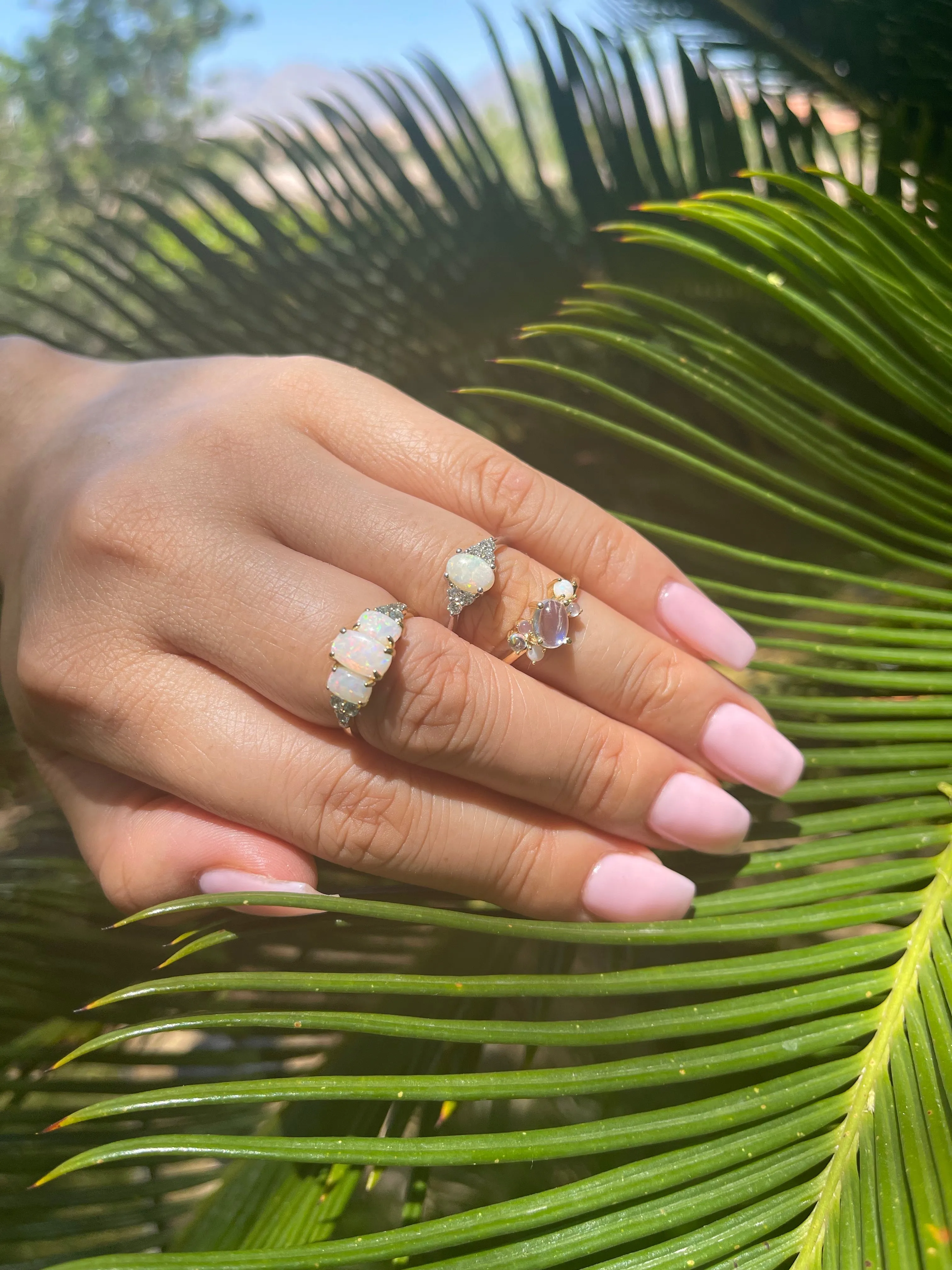 Natural Australian White Opal with Diamond 7-Stone Ring