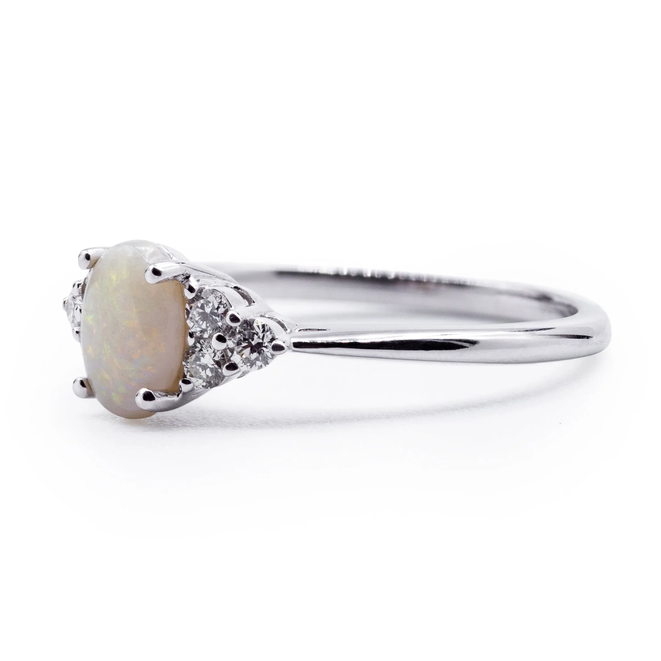 Natural Australian White Opal with Diamond 7-Stone Ring