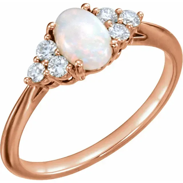 Natural Australian White Opal with Diamond 7-Stone Ring