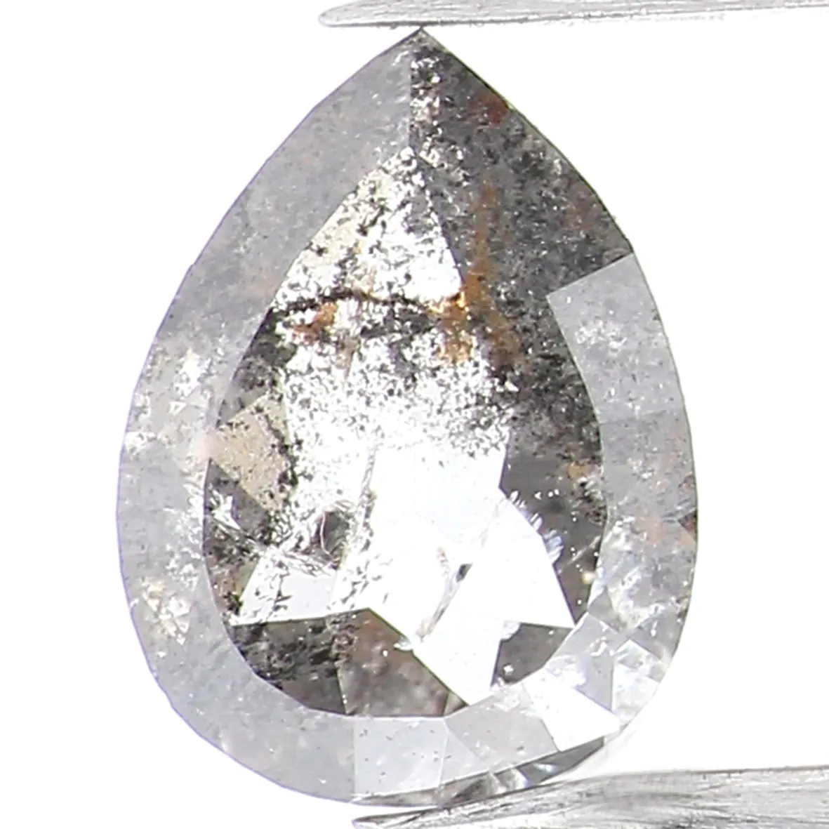 Natural Loose Pear Salt And Pepper Diamond Black Grey Color 0.38 CT 5.80 MM Pear Shape Rose Cut Diamond L1018