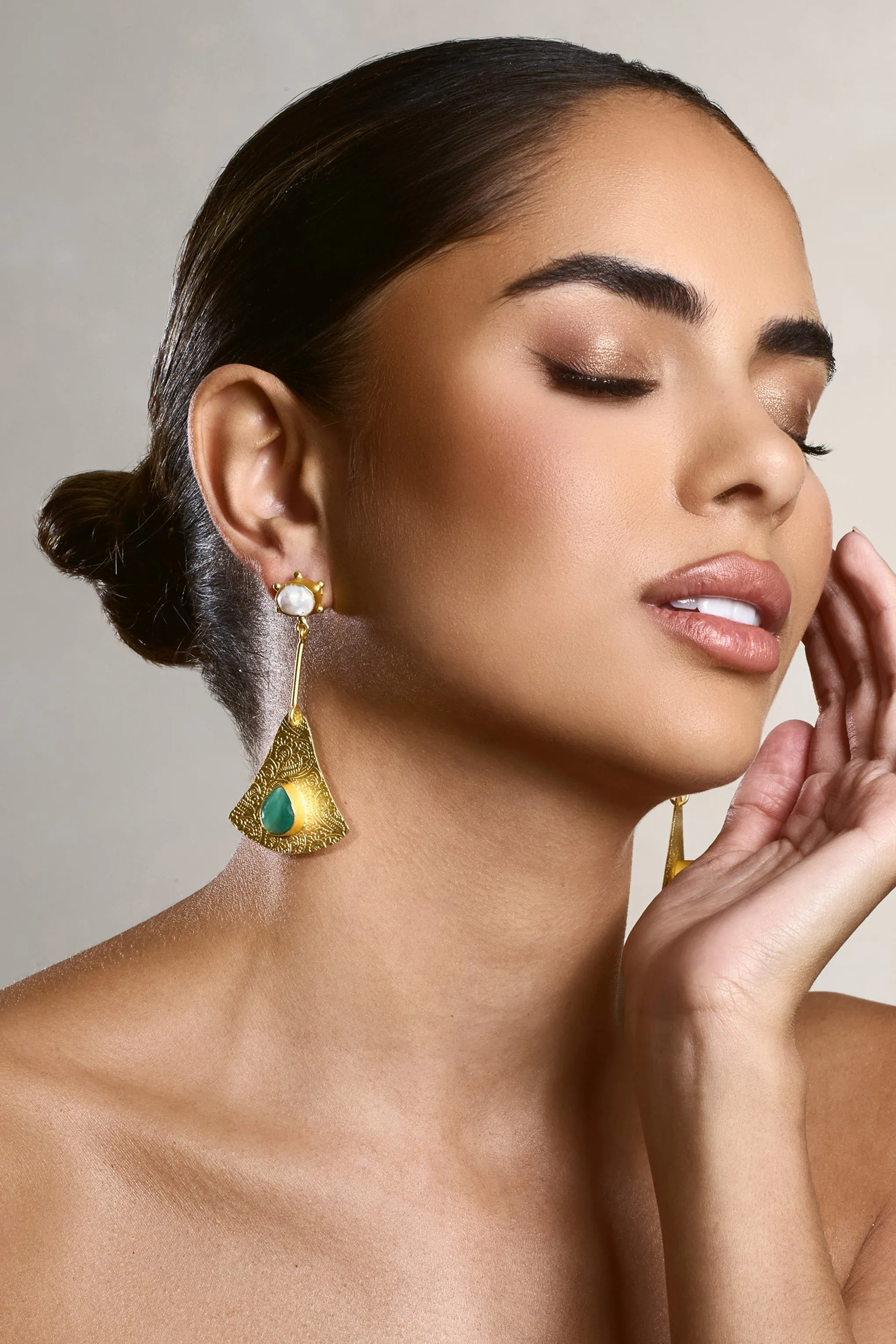 Pacific | Gold Drop Earrings With Green Pendant