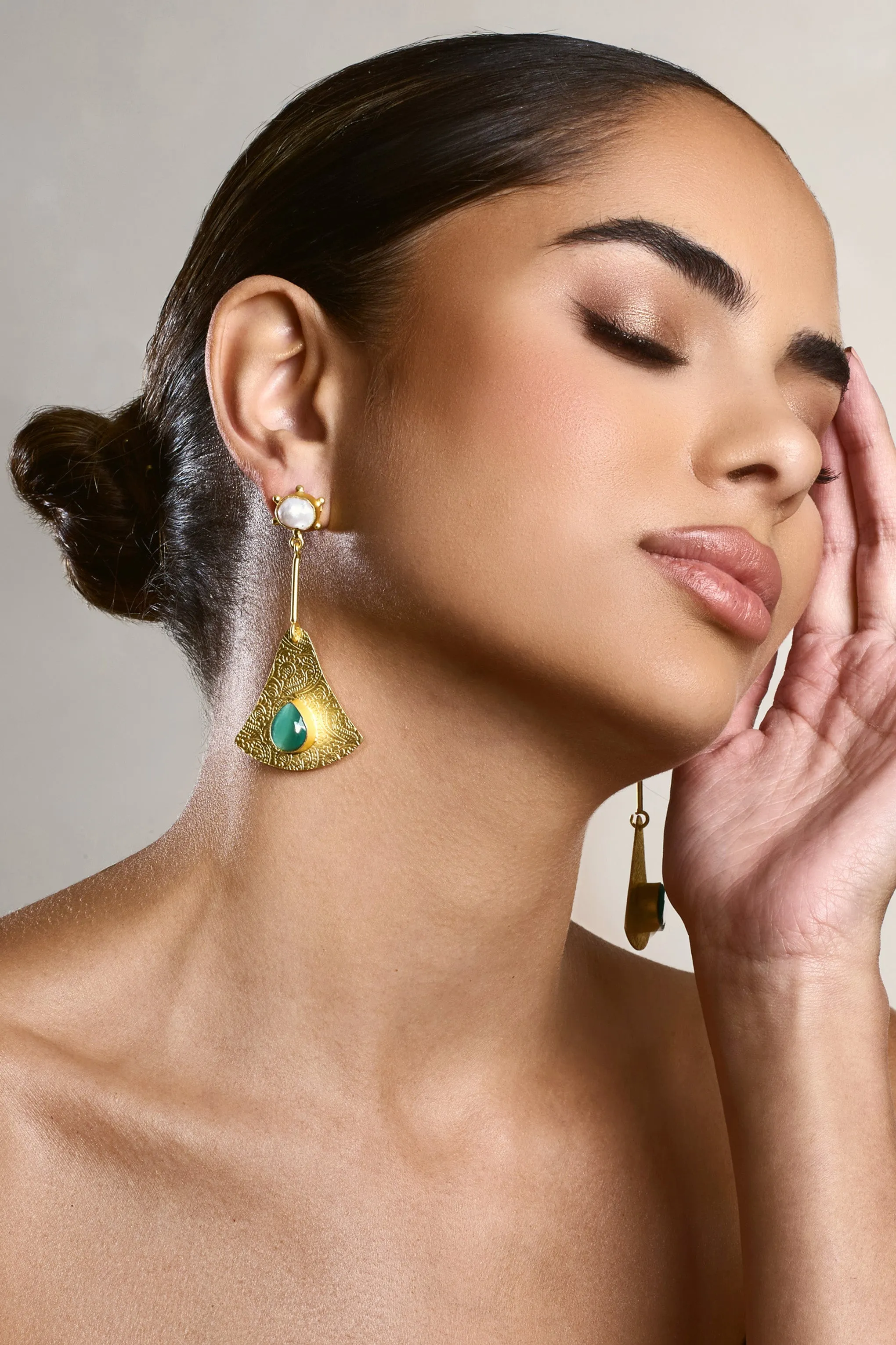 Pacific | Gold Drop Earrings With Green Pendant