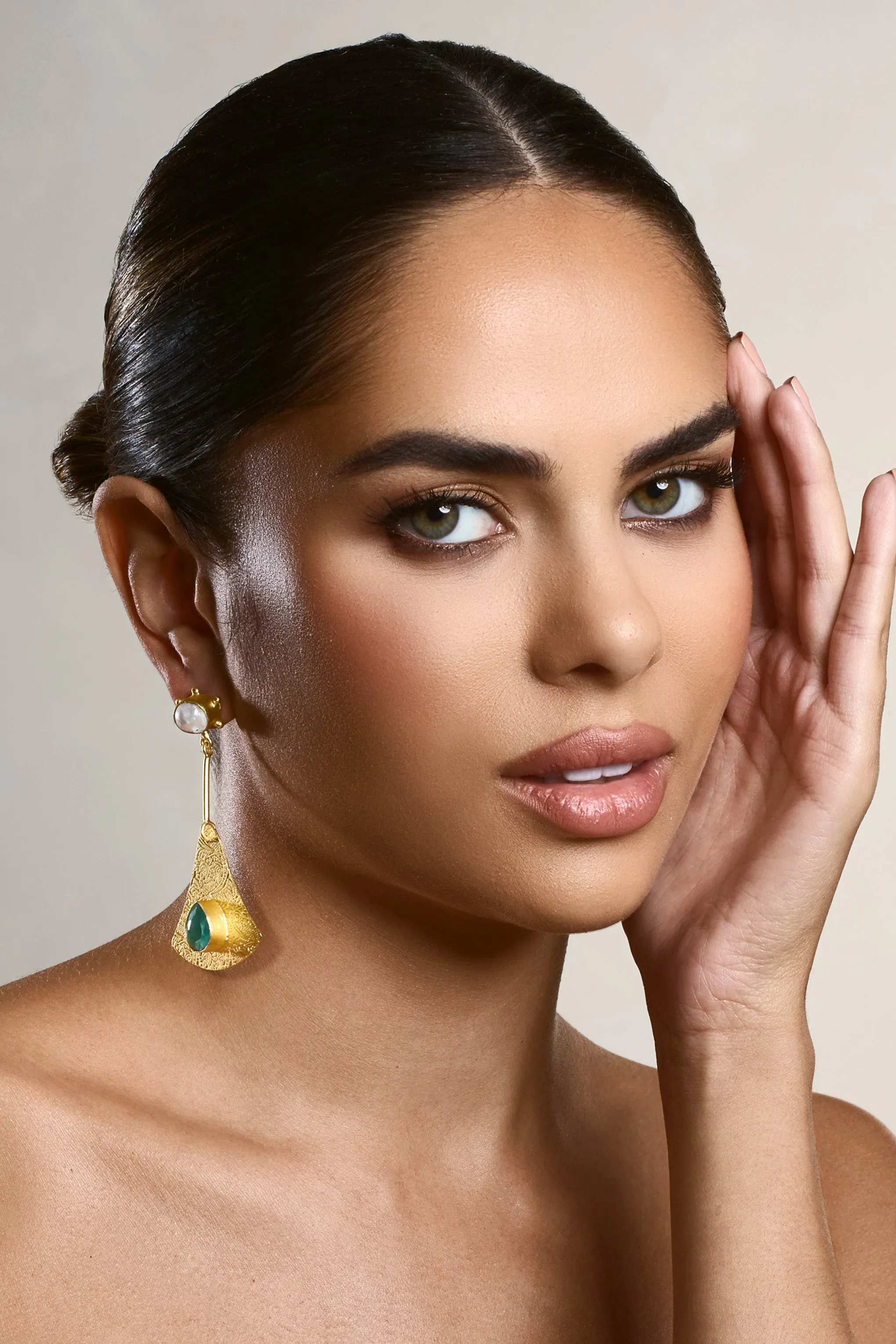 Pacific | Gold Drop Earrings With Green Pendant