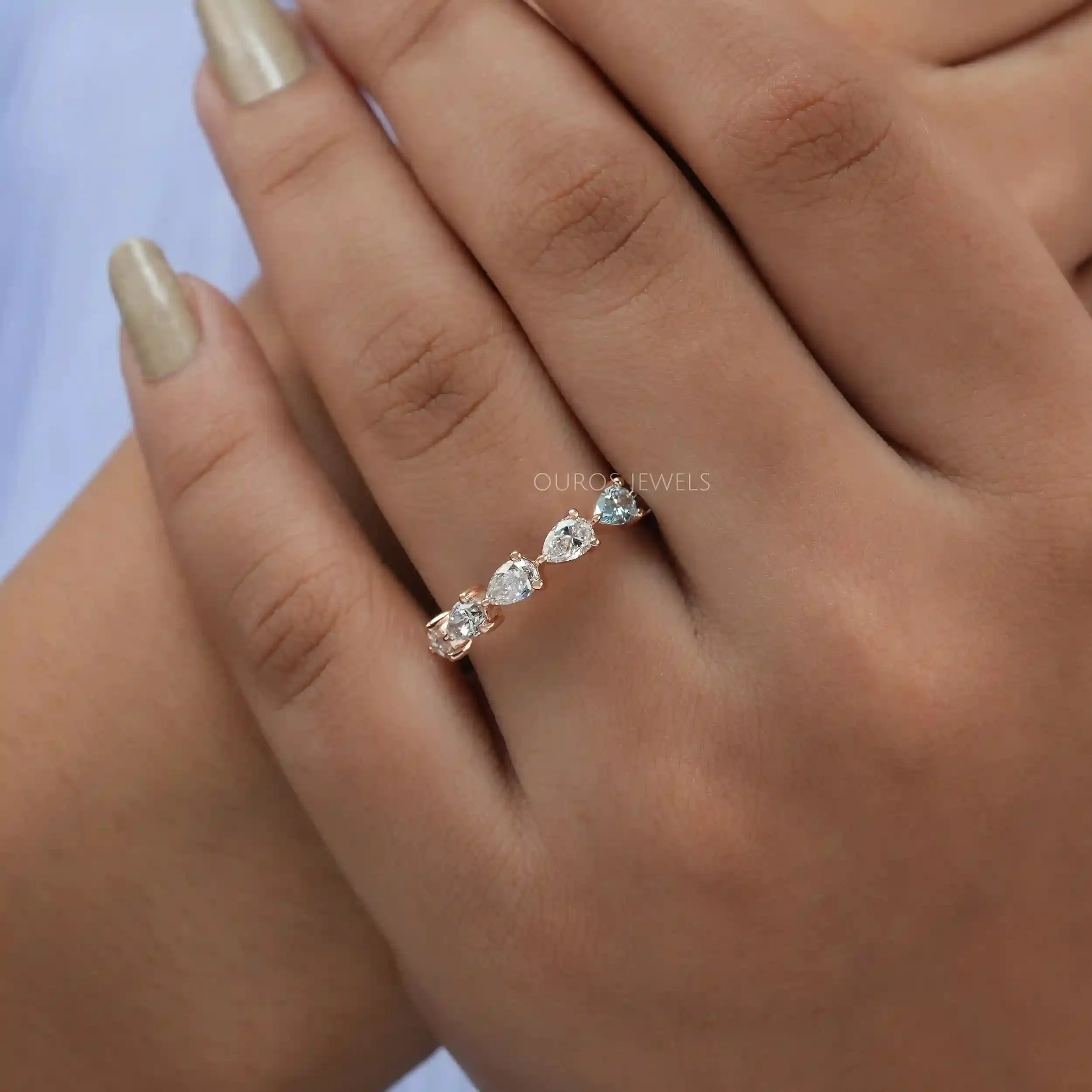 Pear Cut Lab East West Set Diamond Dainty Ring