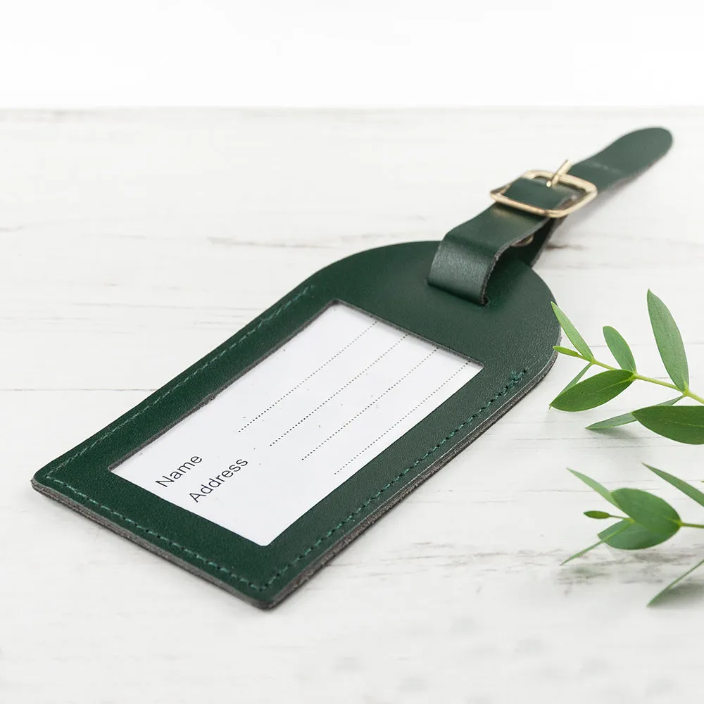 Personalised Dark Green Foiled Leather Luggage Tag