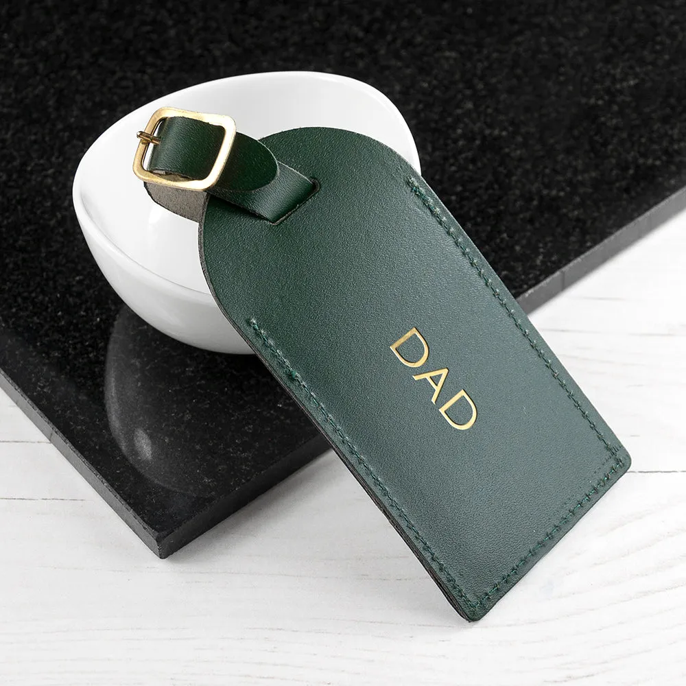 Personalised Dark Green Foiled Leather Luggage Tag