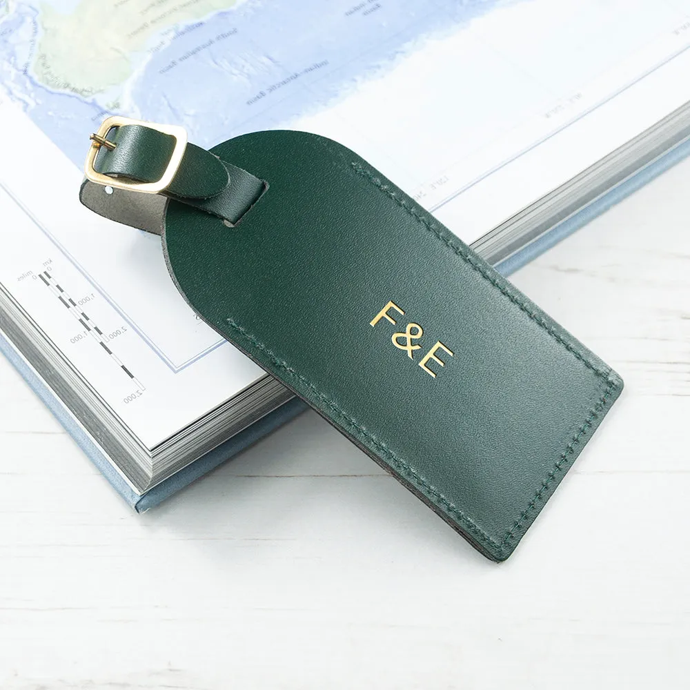 Personalised Dark Green Foiled Leather Luggage Tag