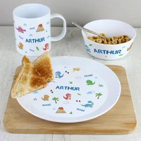 Personalised Dinosaur Plastic Breakfast Set