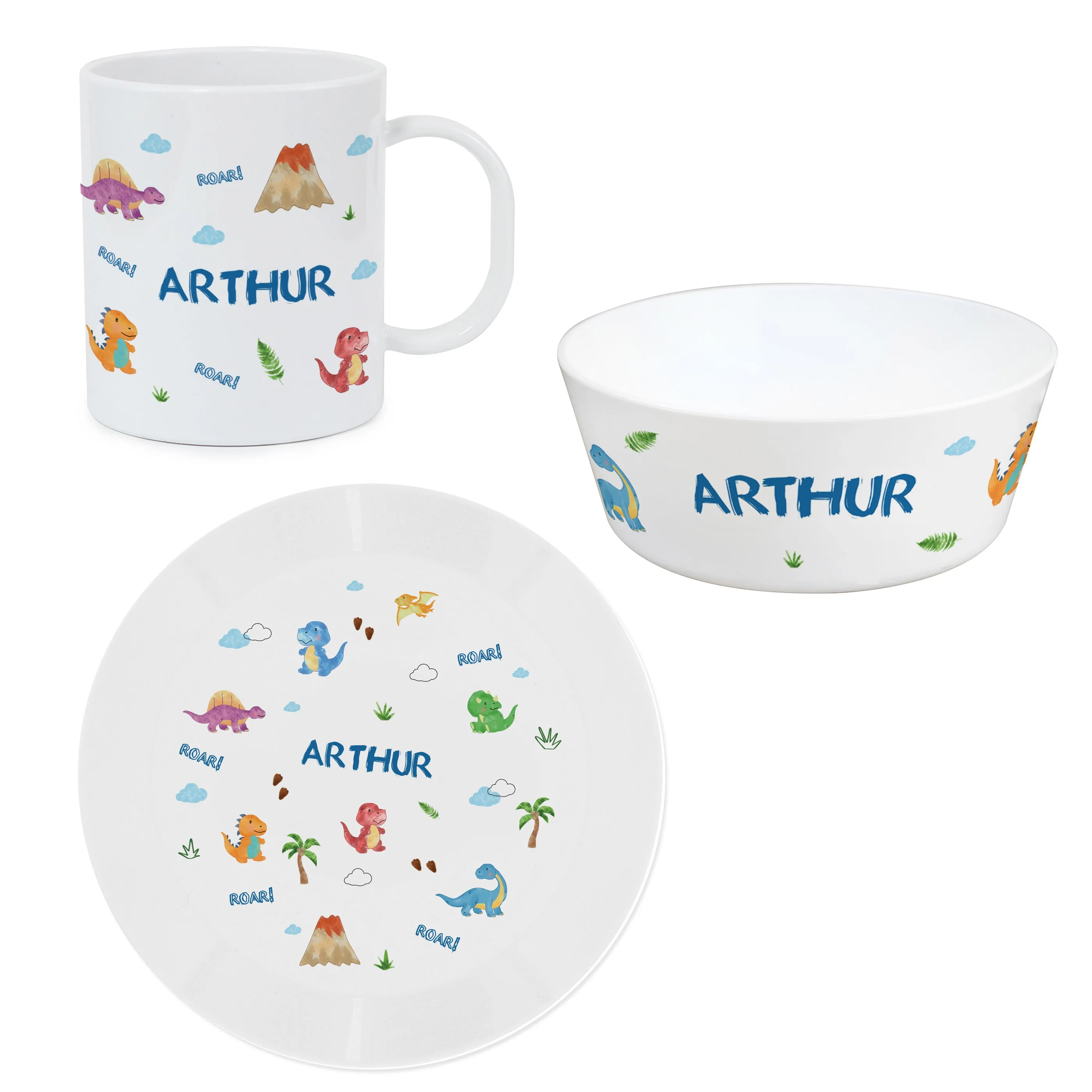 Personalised Dinosaur Plastic Breakfast Set