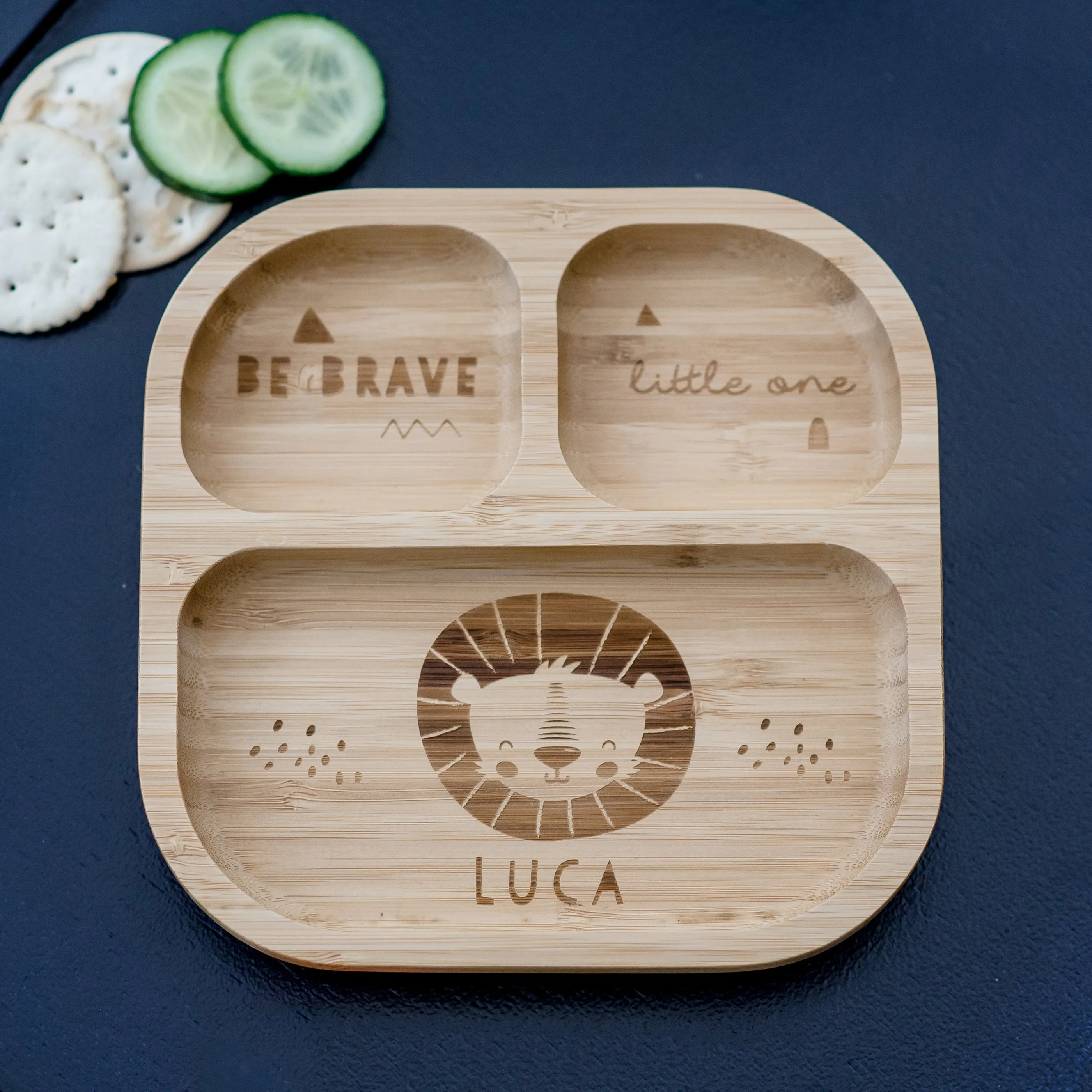 Personalised Lion Bamboo Suction Plate