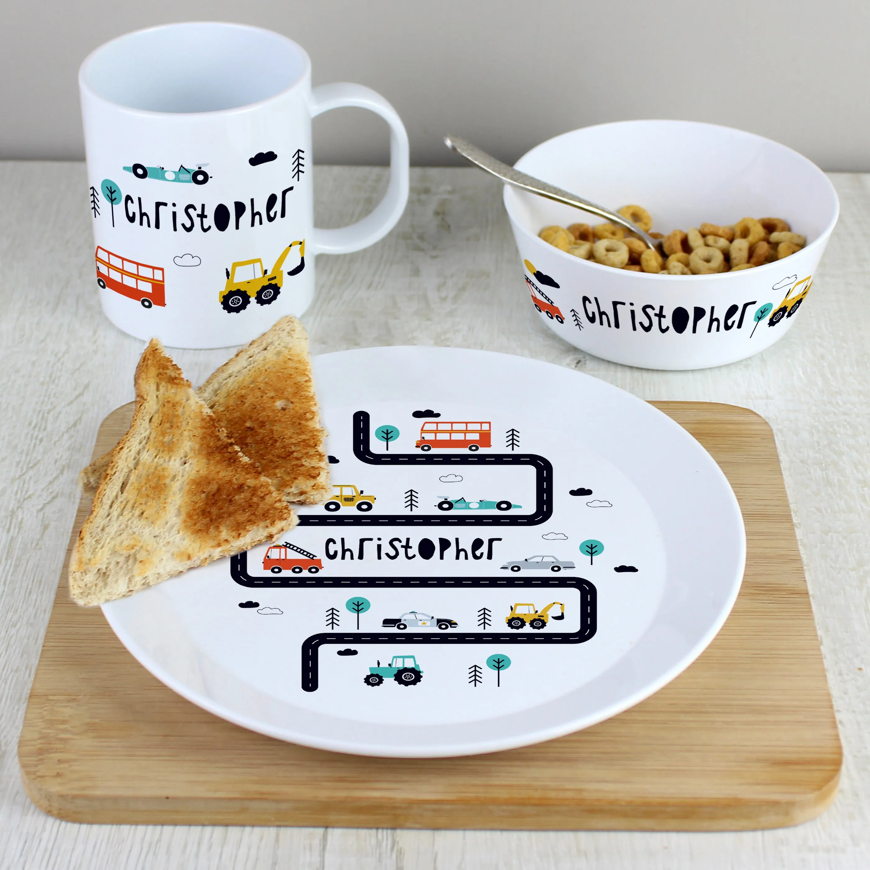 Personalised Little Car Plastic Breakfast Set