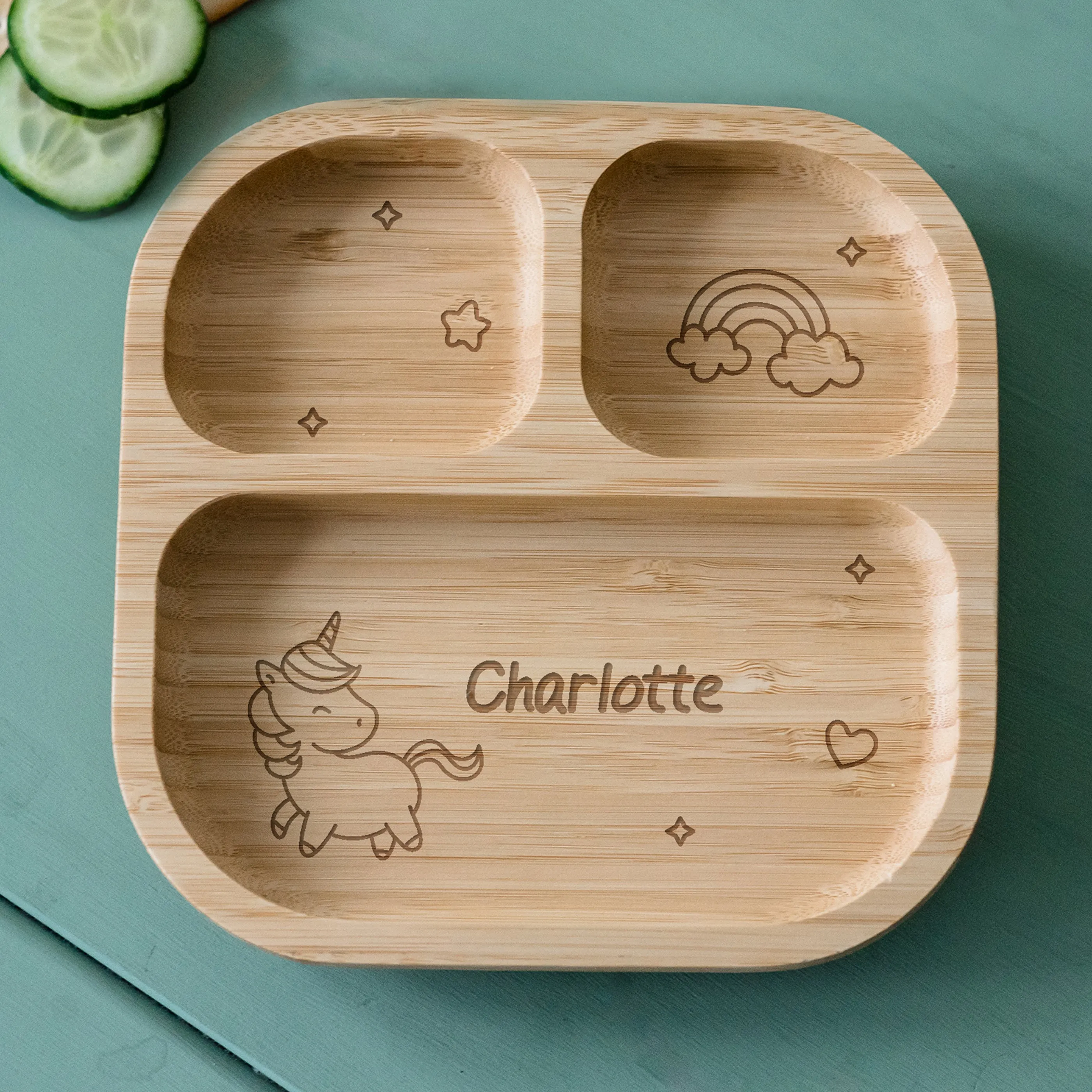 Personalised Unicorn Bamboo Suction Plate