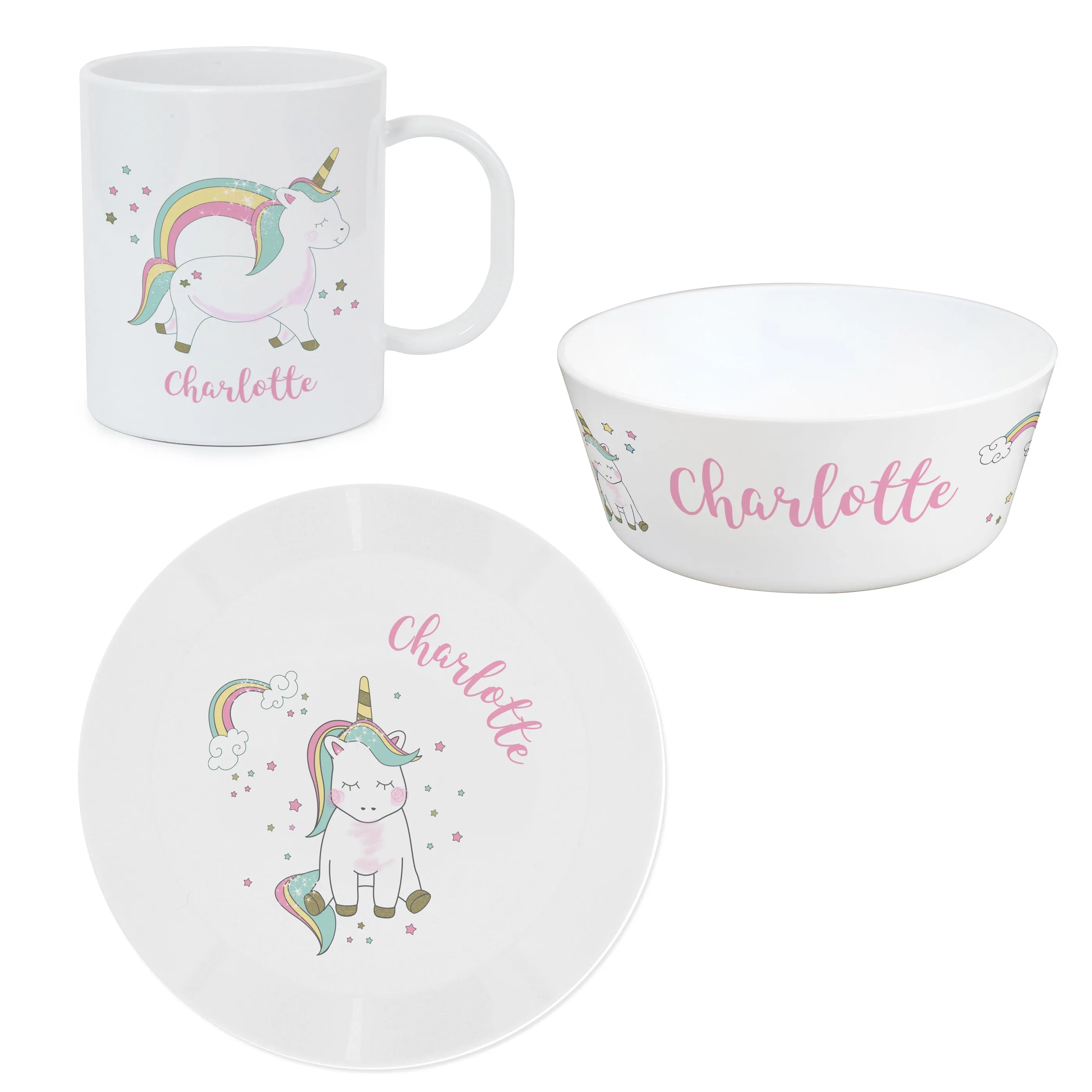 Personalised Unicorn Plastic Breakfast Set