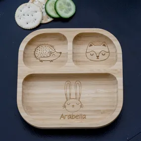 Personalised Woodland Bamboo Suction Plate