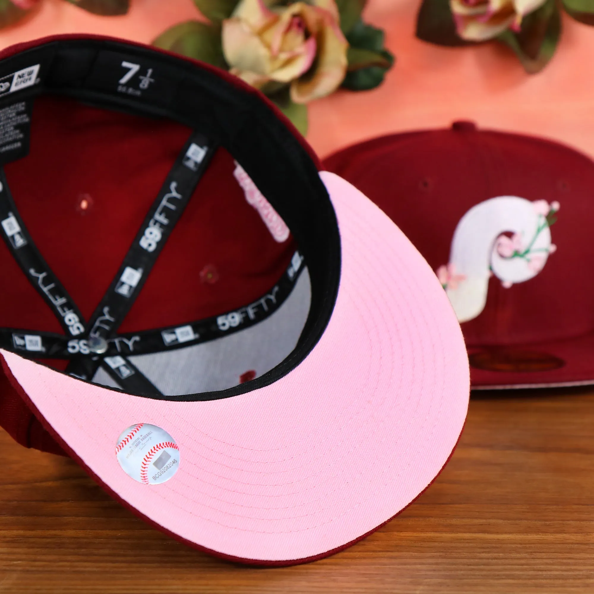 Philadelphia Phillies Cooperstown Pink UV Sakura Side Patch Bloom 59Fifty Fitted Cap | Maroon