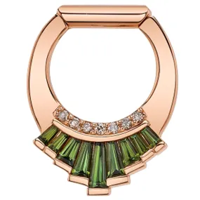 Poetiq Hinge Ring in Gold with Green Tourmaline & Champagne Diamonds